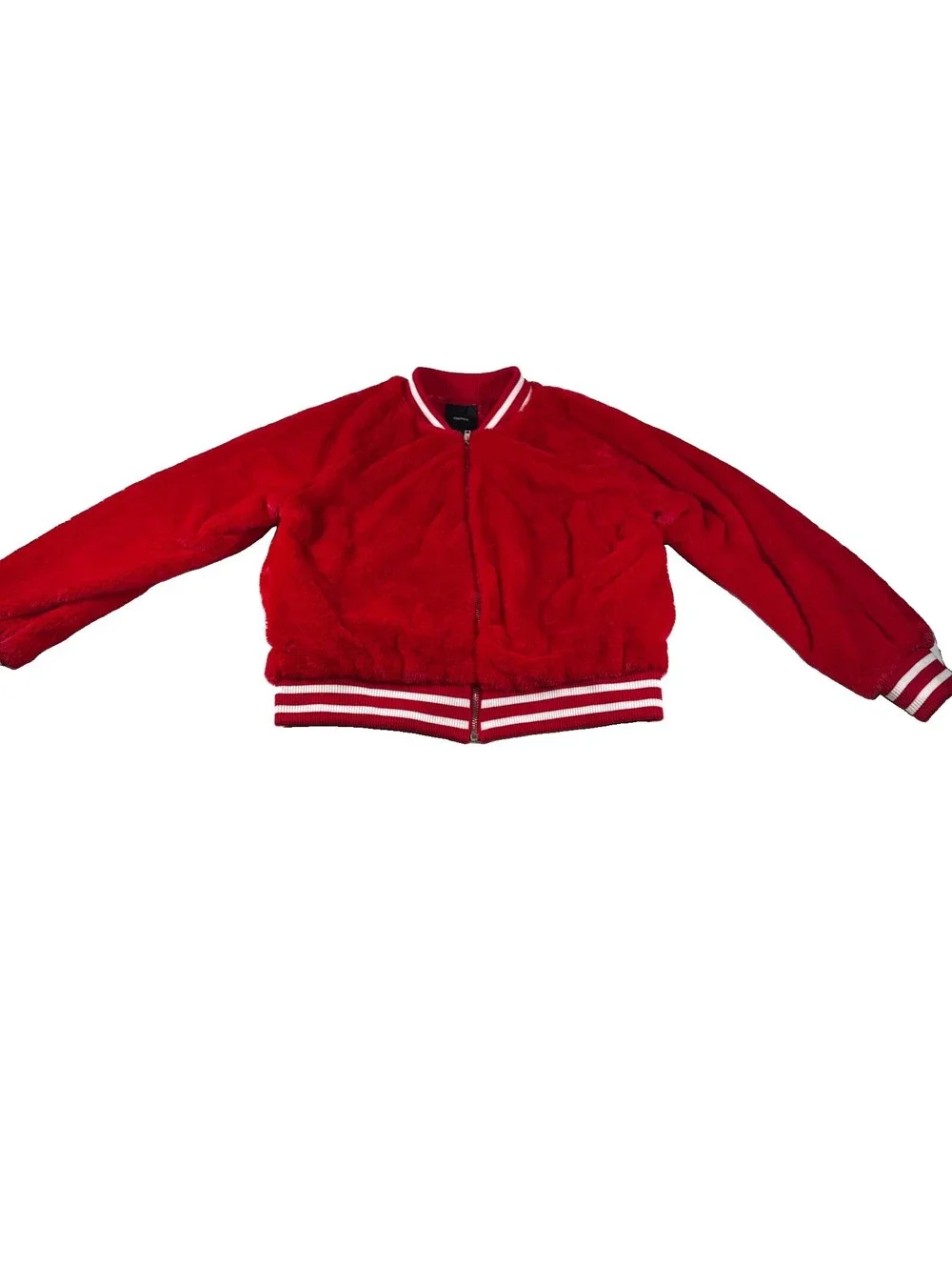 Forever 21 Faux Fur Bomber Jacket Full Zip Women's Red - Size L Pre Owned